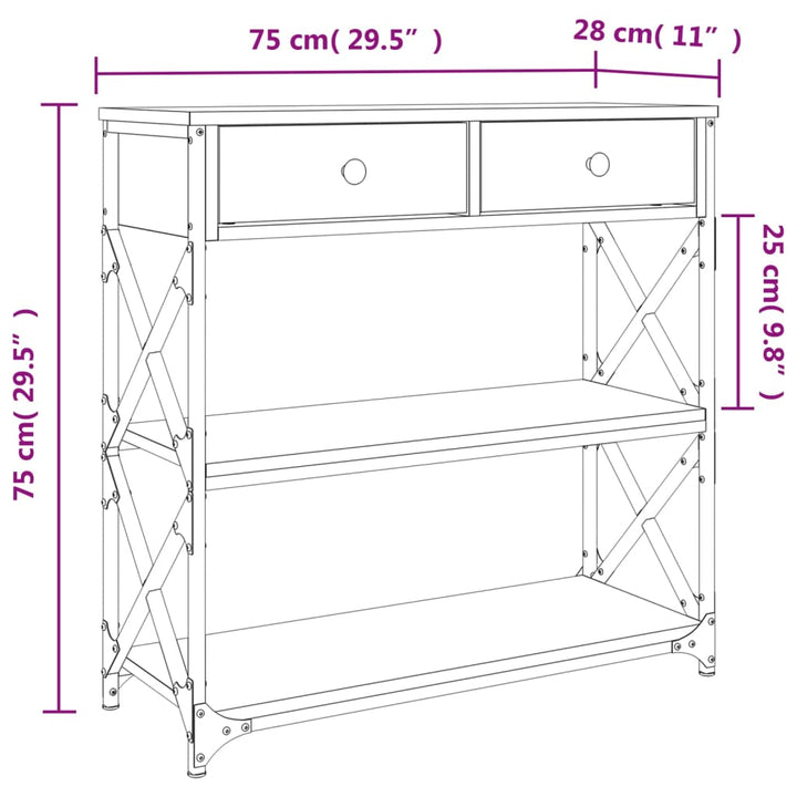 konsolbord 75x28x75 cm konstrueret træ røget egetræsfarve