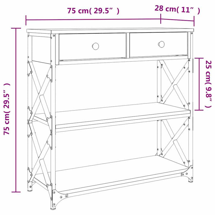 konsolbord 75x28x75 cm konstrueret træ grå sonoma-eg