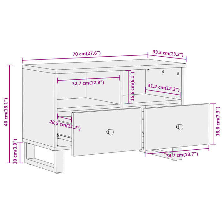 tv-bord 70x33,5x46 cm massivt mangotræ brun og sort