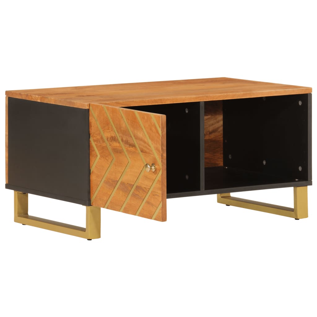 sofabord 80x50x40 cm massivt mangotræ brun og sort