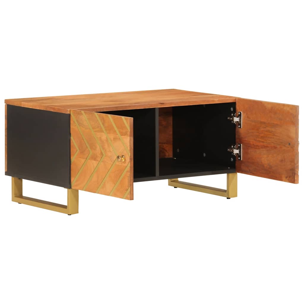 sofabord 80x50x40 cm massivt mangotræ brun og sort
