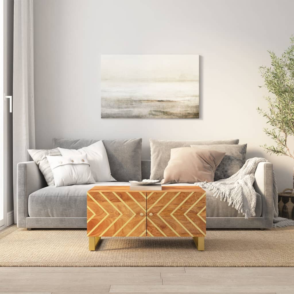 sofabord 80x50x40 cm massivt mangotræ brun og sort