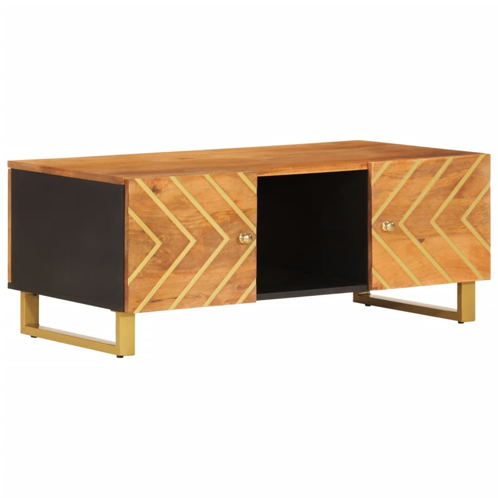 sofabord 100x54x40 cm massivt mangotræ brun og sort