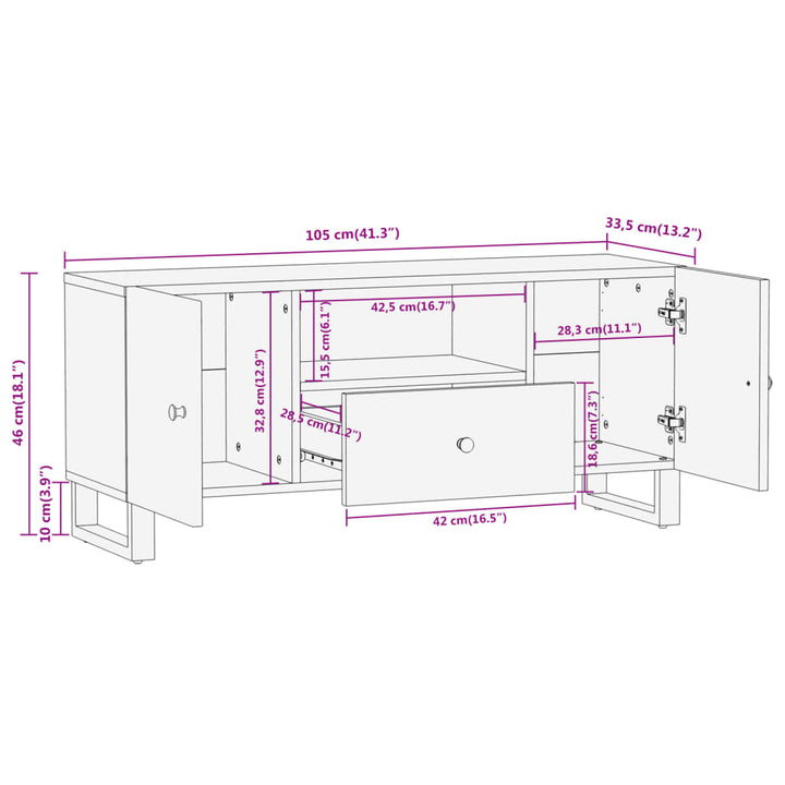tv-bord 105x33,5x46 cm massivt mangotræ brun og sort