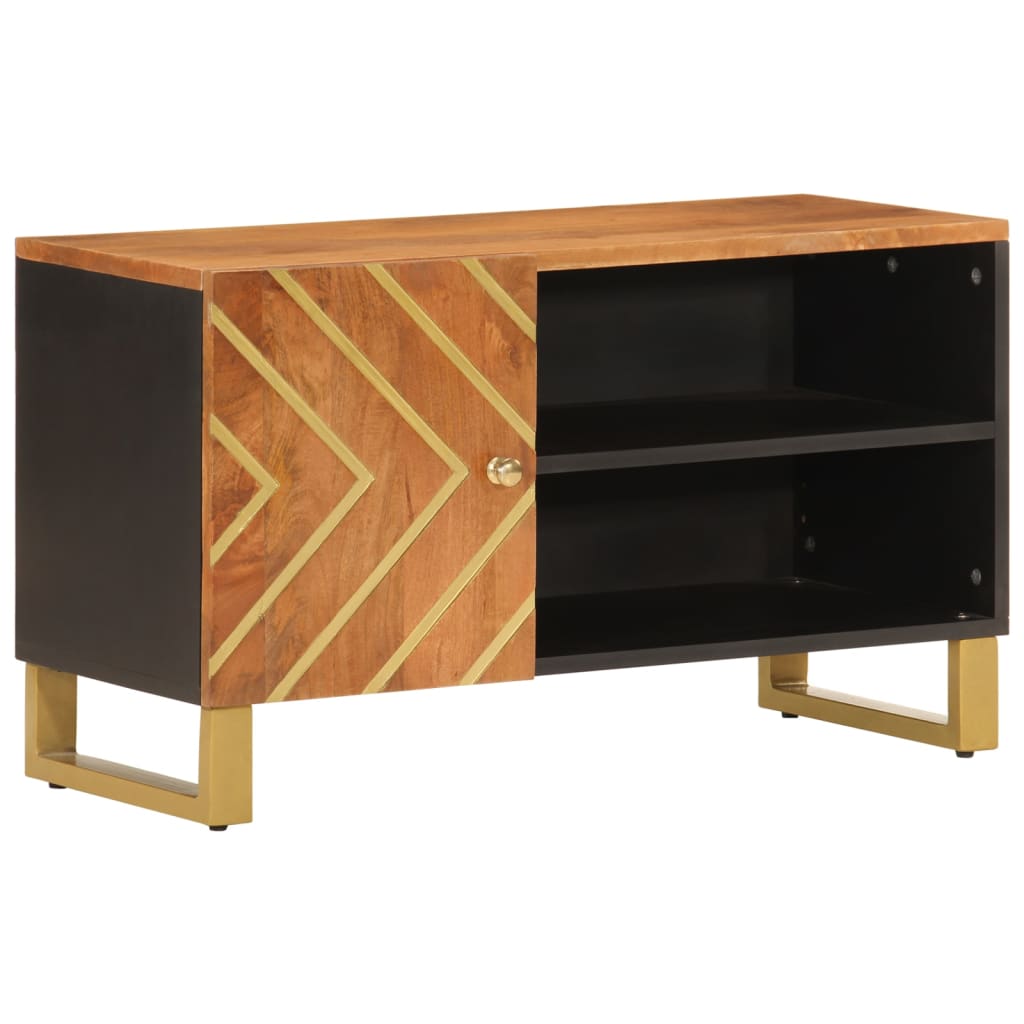 tv-bord 80x31,5x46 cm massivt mangotræ brun og sort