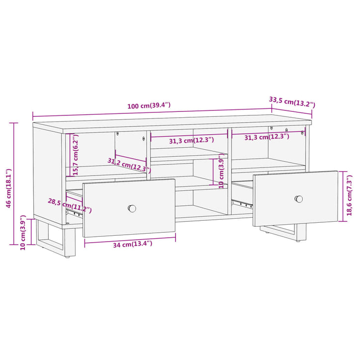 tv-bord 100x33,5x46 cm massivt mangotræ brun og sort