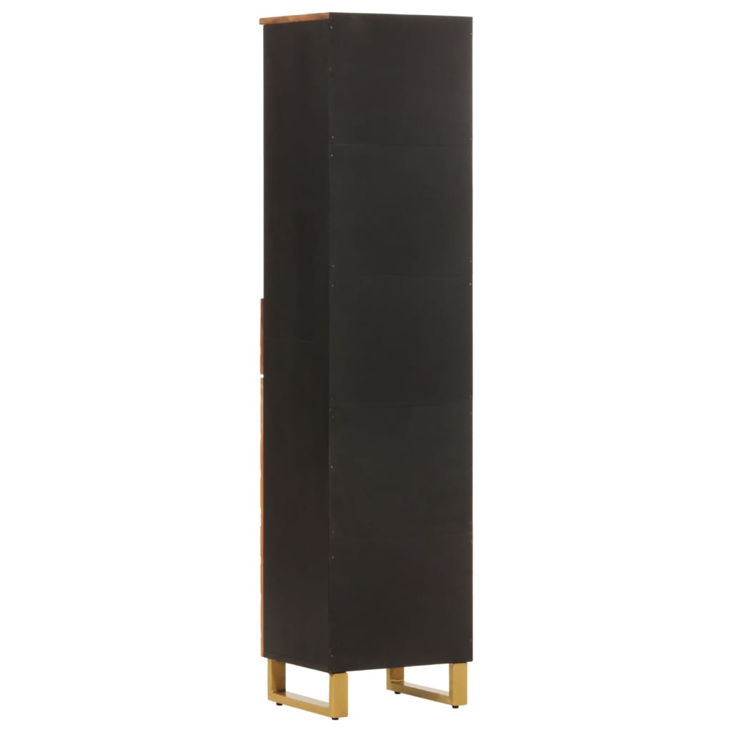 badeværelsesskab 38x33,5x160 cm massivt mangotræ brun og sort