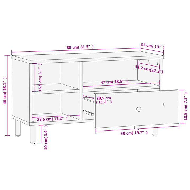 tv-bord 80x33x46 cm massivt mangotræ sort