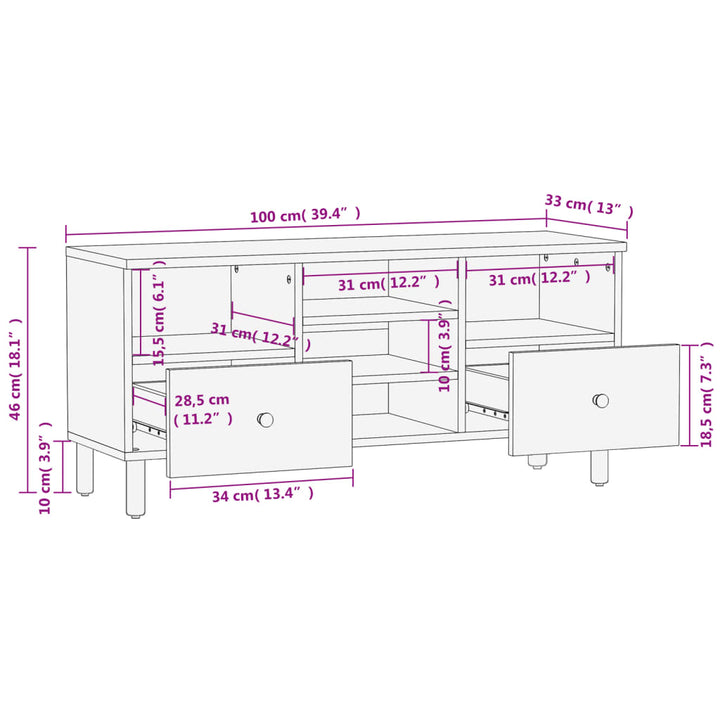 tv-bord 100x33x46 cm massivt mangotræ sort