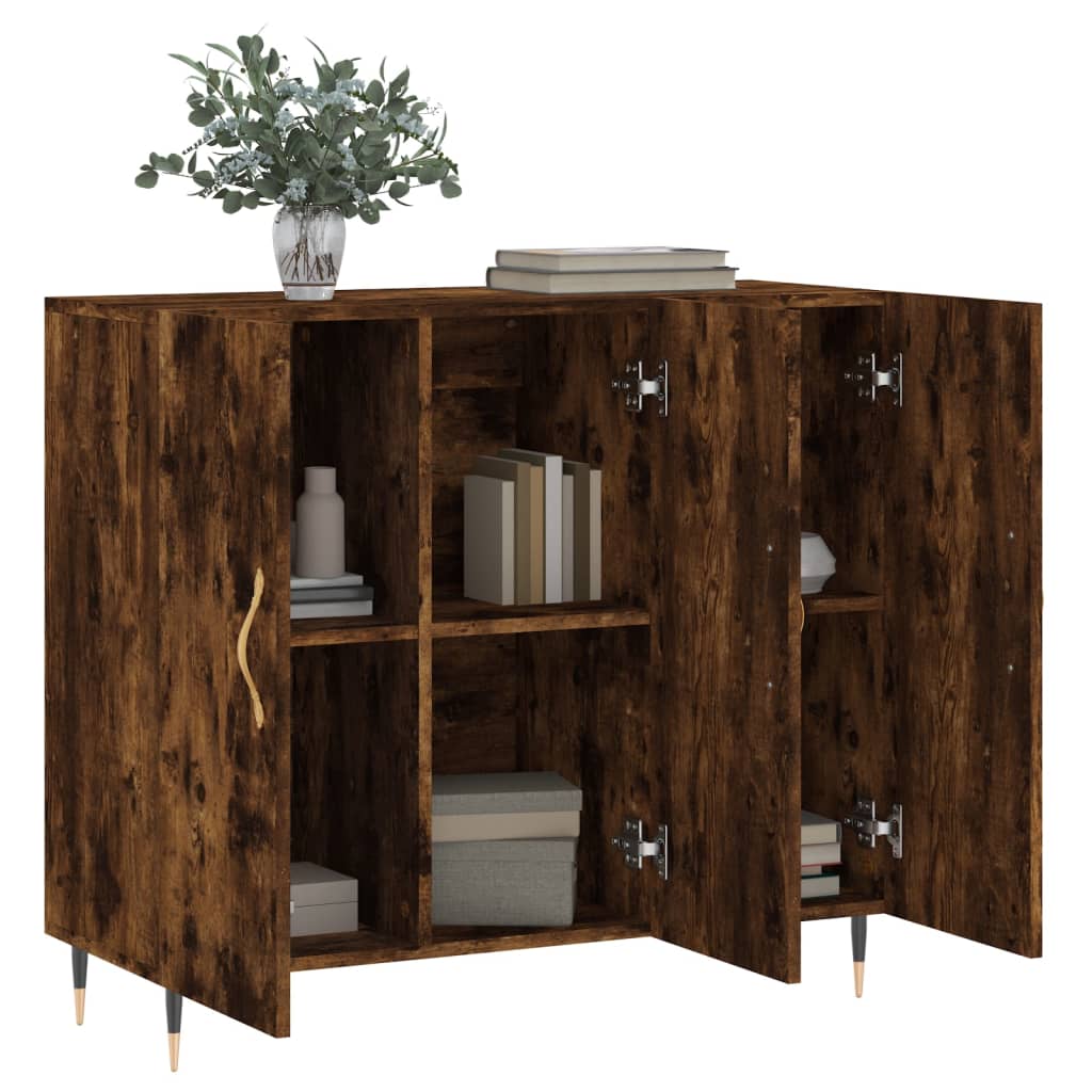 skab 90x34x80 cm konstrueret træ røget egetræsfarve
