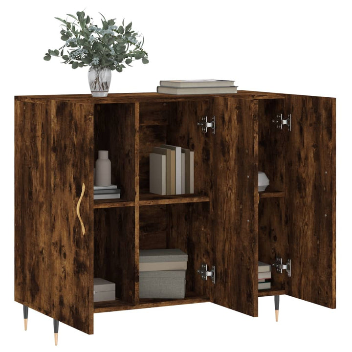 skab 90x34x80 cm konstrueret træ røget egetræsfarve