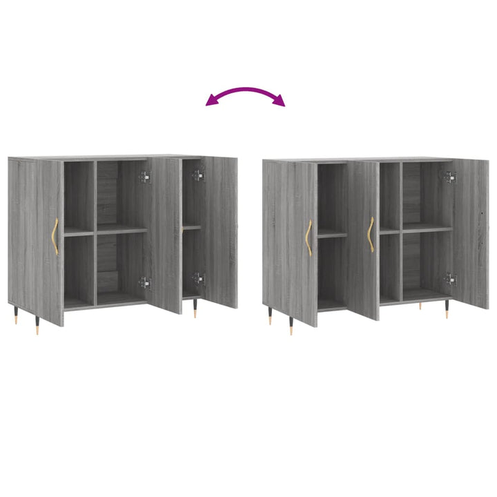 skab 90x34x80 cm konstrueret træ grå sonoma-eg