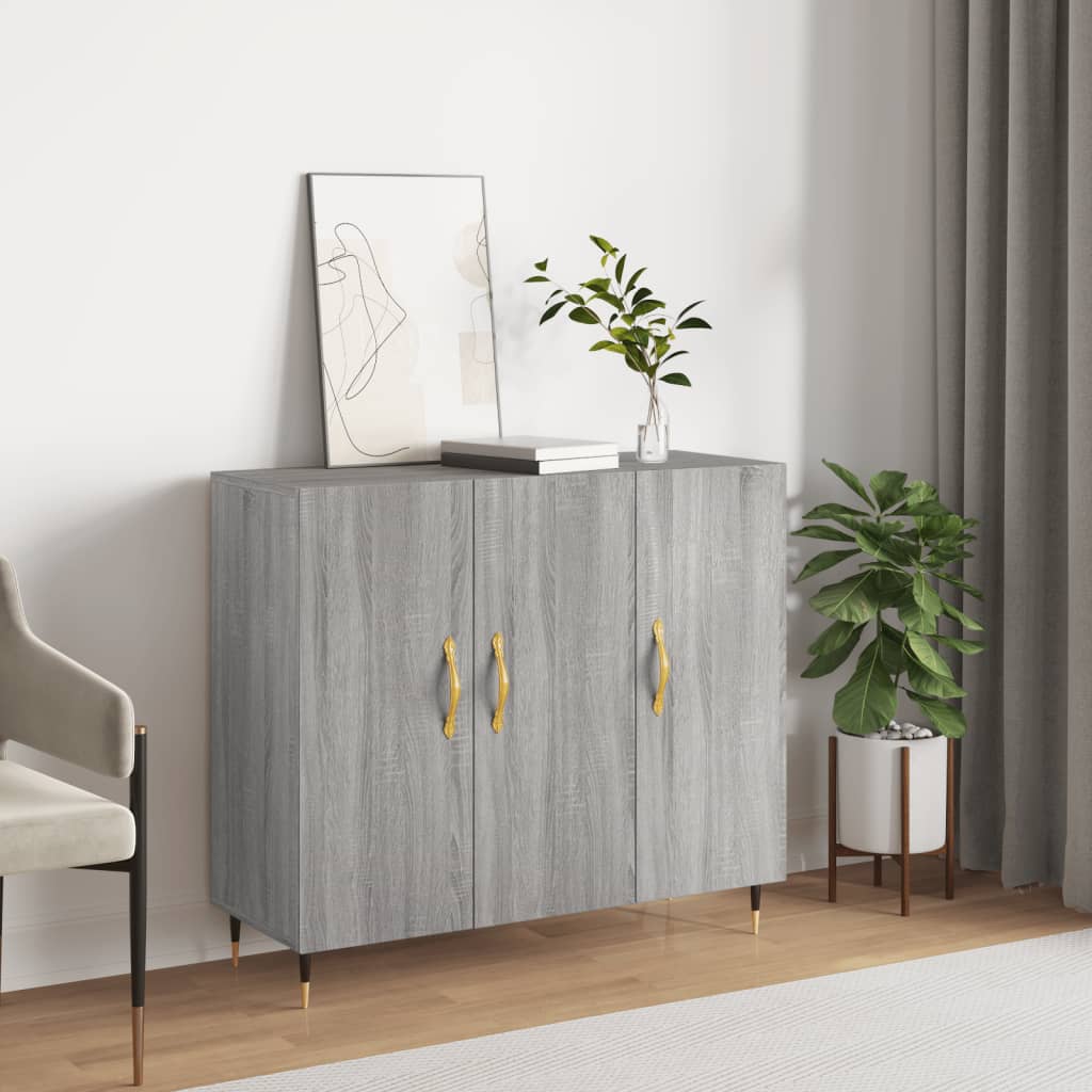 skab 90x34x80 cm konstrueret træ grå sonoma-eg