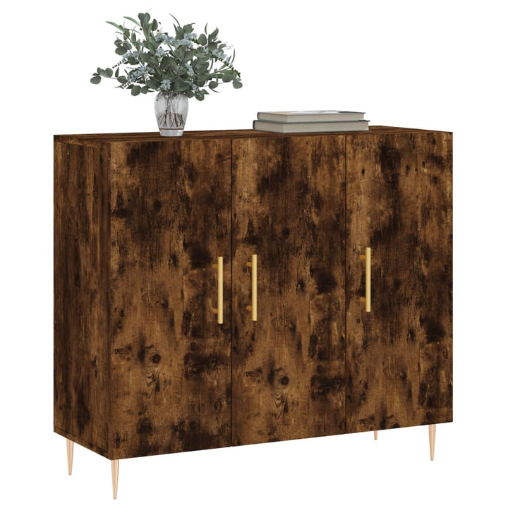 skab 90x34x80 cm konstrueret træ røget egetræsfarve