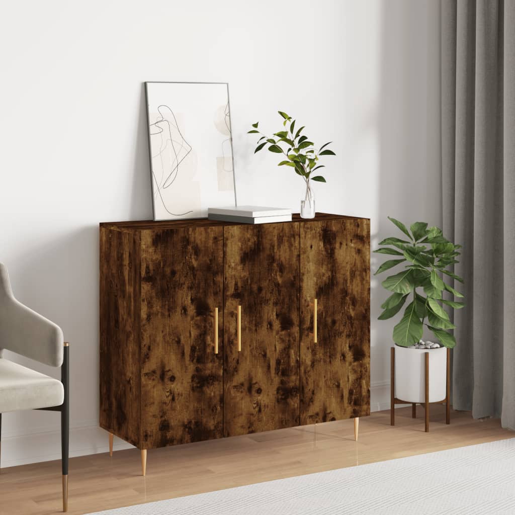 skab 90x34x80 cm konstrueret træ røget egetræsfarve