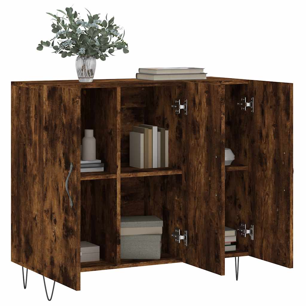 skab 90x34x80 cm konstrueret træ røget egetræsfarve
