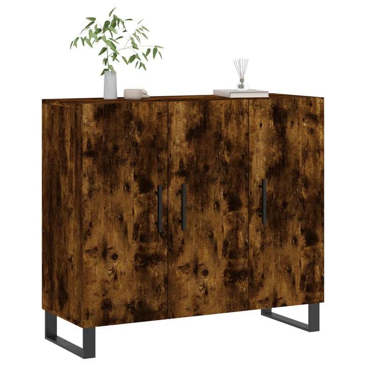 skab 90x34x80 cm konstrueret træ røget egetræsfarve