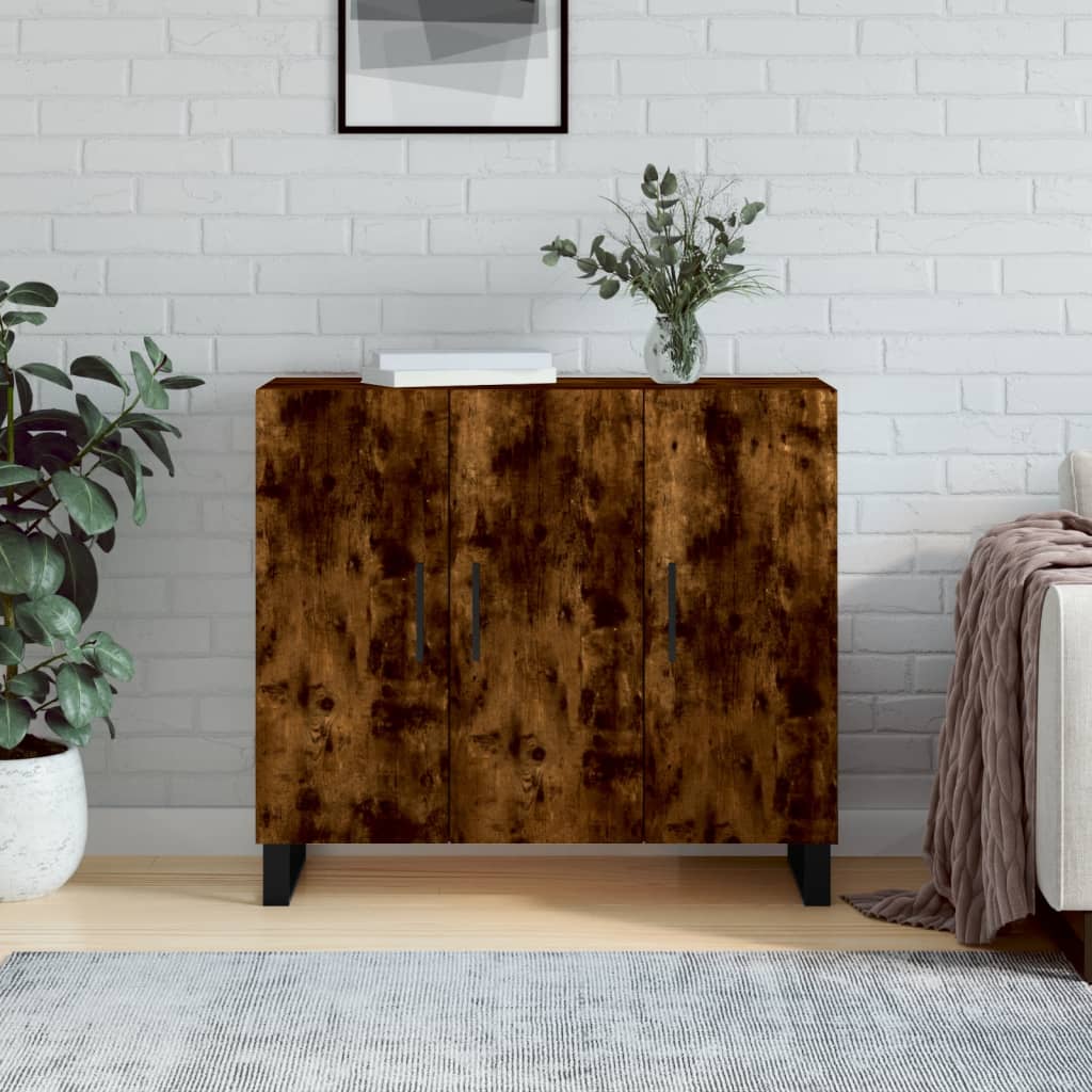 skab 90x34x80 cm konstrueret træ røget egetræsfarve