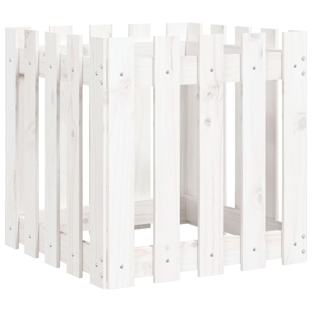 plantekasse med stakitdesign 50x50x50 cm massivt fyrretræ hvid