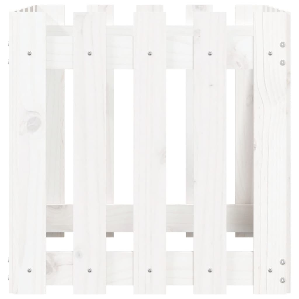 plantekasse med stakitdesign 50x50x50 cm massivt fyrretræ hvid