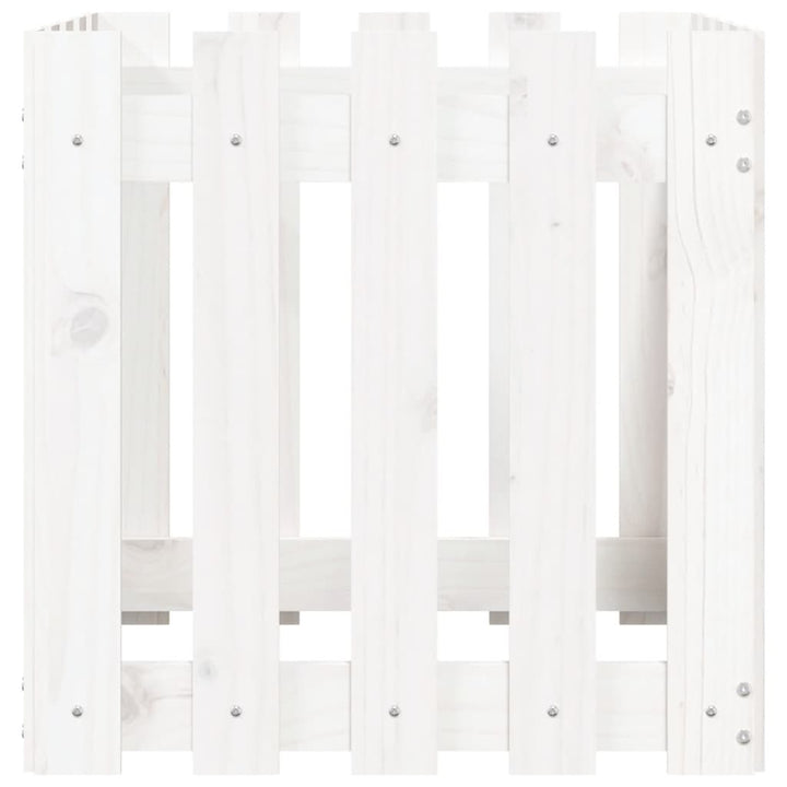 plantekasse med stakitdesign 50x50x50 cm massivt fyrretræ hvid