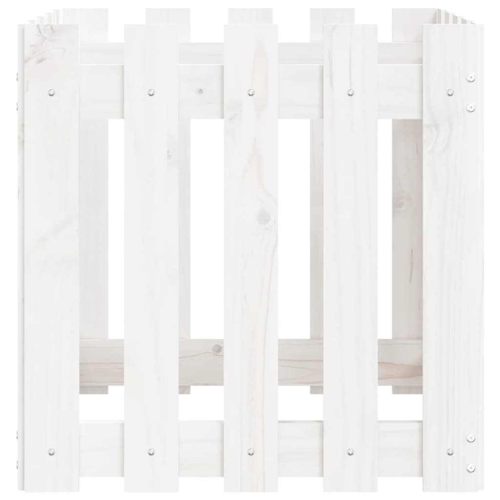 plantekasse med stakitdesign 50x50x50 cm massivt fyrretræ hvid