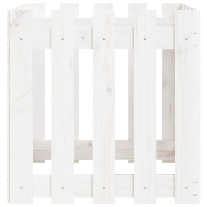 plantekasse med stakitdesign 50x50x50 cm massivt fyrretræ hvid
