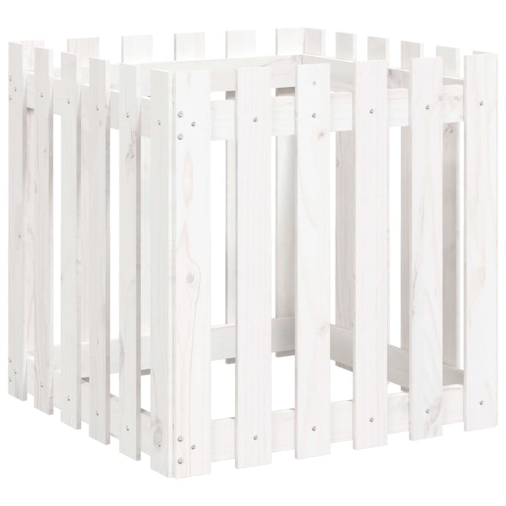 plantekasse med stakitdesign 60x60x60 cm massivt fyrretræ hvid