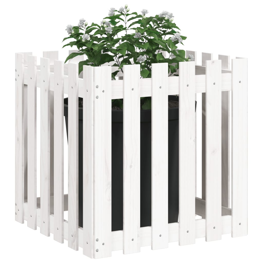 plantekasse med stakitdesign 60x60x60 cm massivt fyrretræ hvid