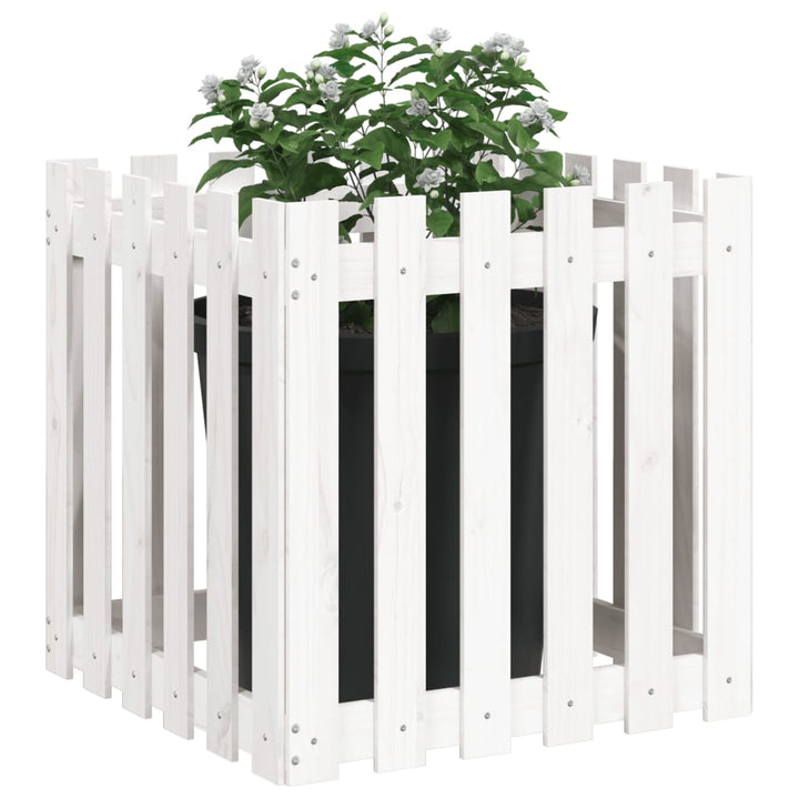 plantekasse med stakitdesign 60x60x60 cm massivt fyrretræ hvid
