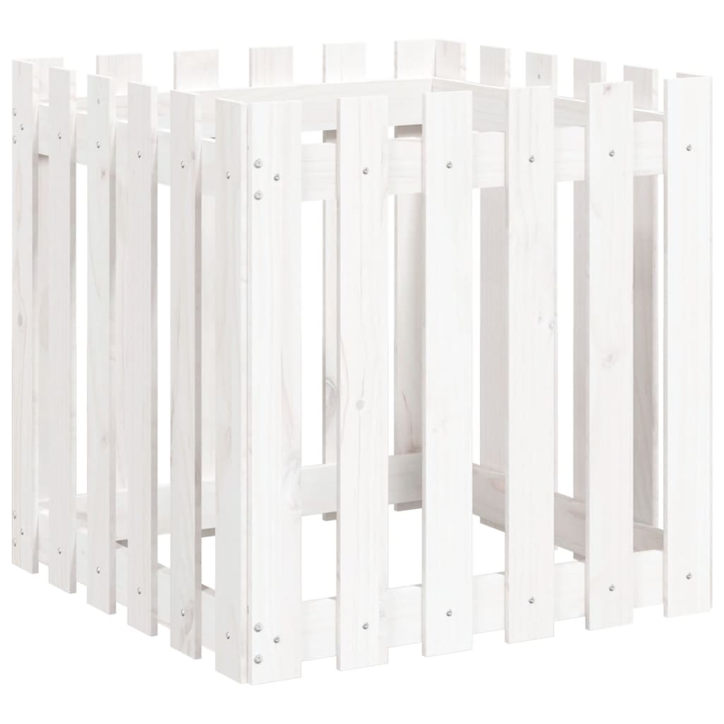 plantekasse med stakitdesign 60x60x60 cm massivt fyrretræ hvid
