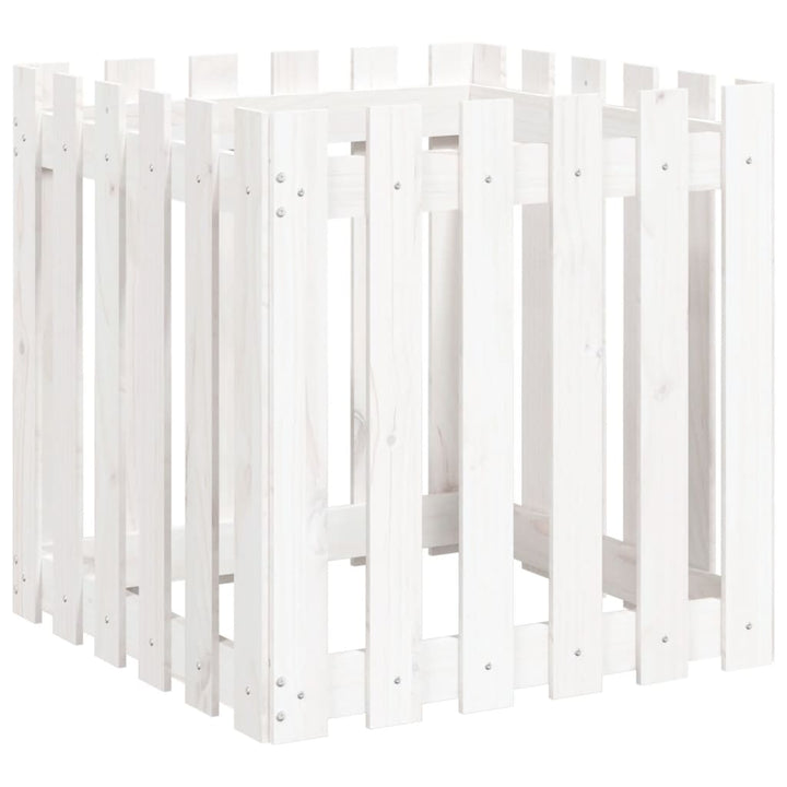 plantekasse med stakitdesign 60x60x60 cm massivt fyrretræ hvid