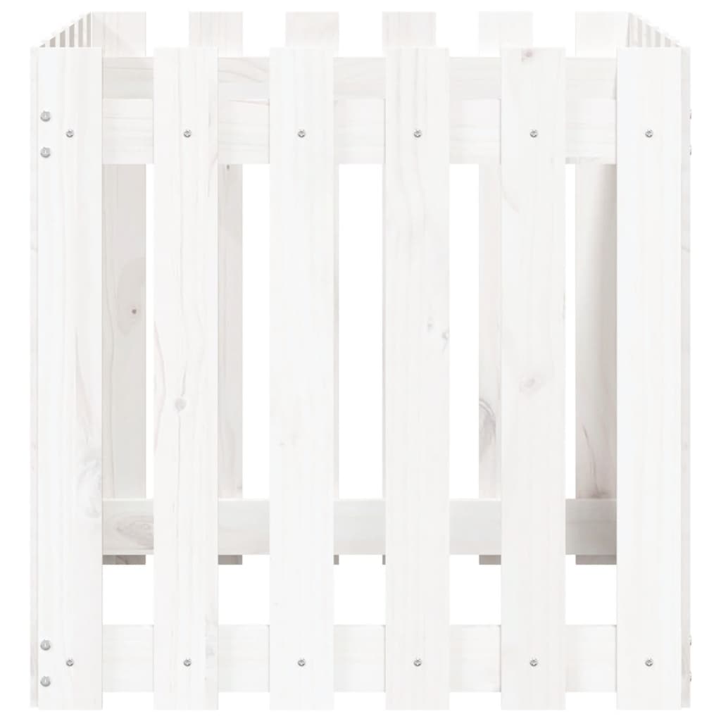 plantekasse med stakitdesign 60x60x60 cm massivt fyrretræ hvid