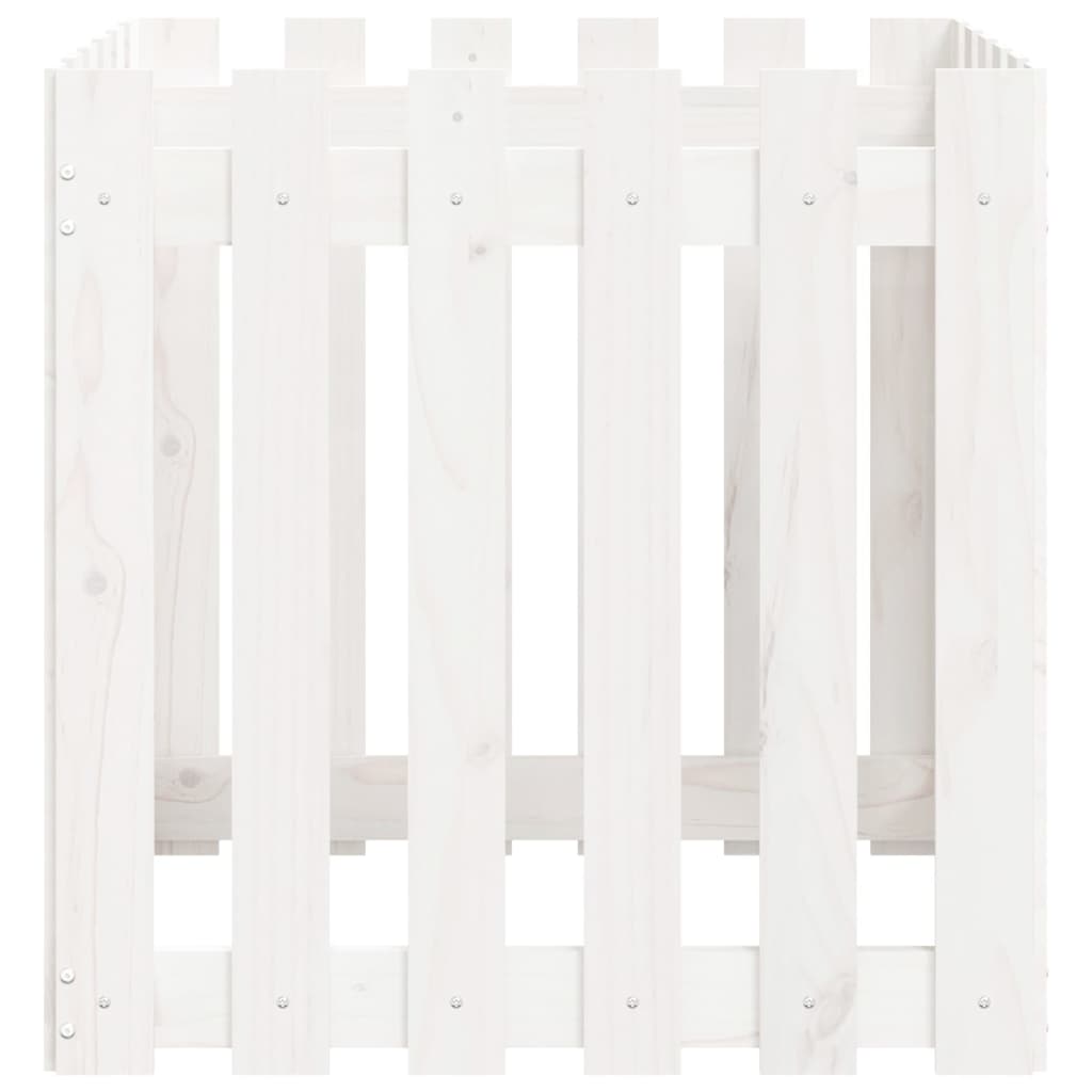 plantekasse med stakitdesign 60x60x60 cm massivt fyrretræ hvid