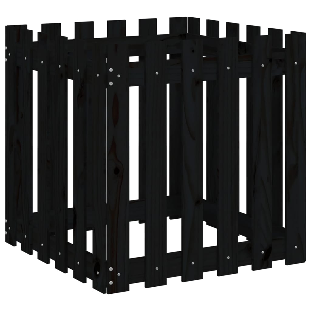 plantekasse med stakitdesign 60x60x60 cm massivt fyrretræ sort