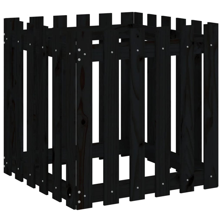 plantekasse med stakitdesign 60x60x60 cm massivt fyrretræ sort