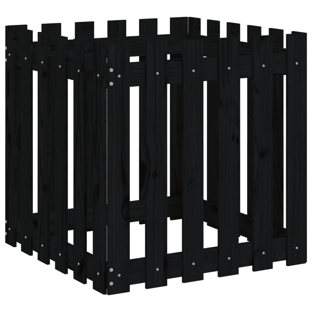plantekasse med stakitdesign 60x60x60 cm massivt fyrretræ sort