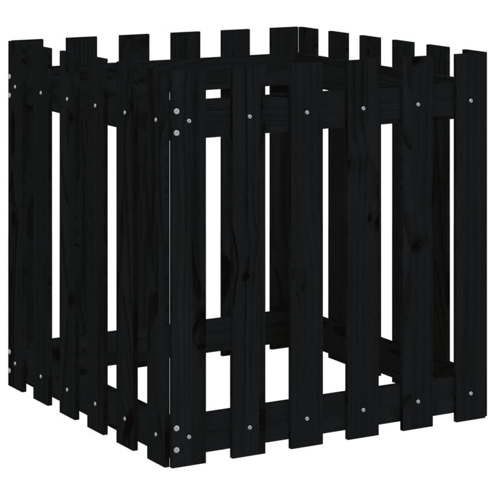 plantekasse med stakitdesign 60x60x60 cm massivt fyrretræ sort