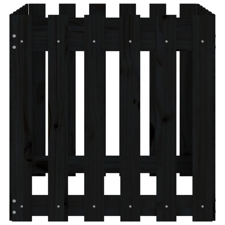 plantekasse med stakitdesign 60x60x60 cm massivt fyrretræ sort