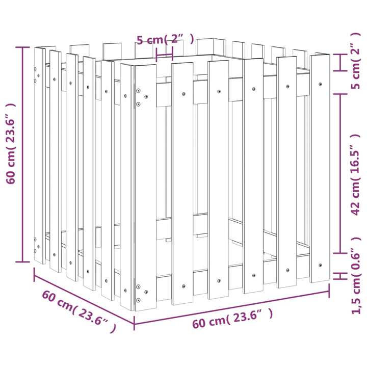 plantekasse med stakitdesign 60x60x60 cm imprægneret fyrretræ
