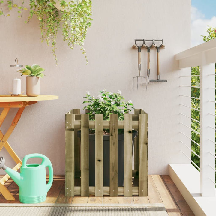 plantekasse med stakitdesign 60x60x60 cm imprægneret fyrretræ