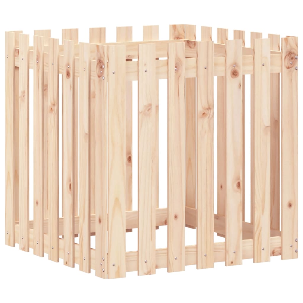 plantekasse med stakitdesign 70x70x70 cm massivt fyrretræ