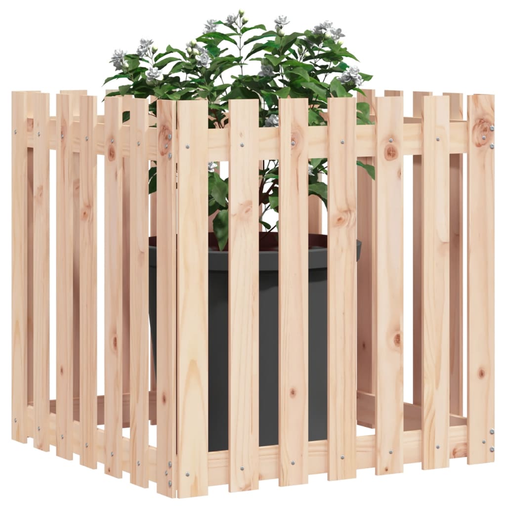 plantekasse med stakitdesign 70x70x70 cm massivt fyrretræ