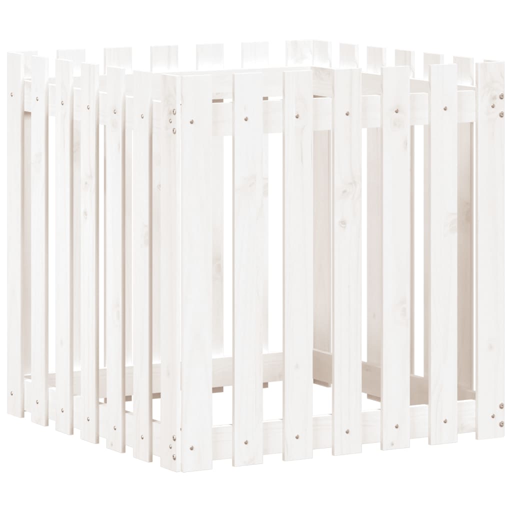 plantekasse med stakitdesign 70x70x70 cm massivt fyrretræ hvid
