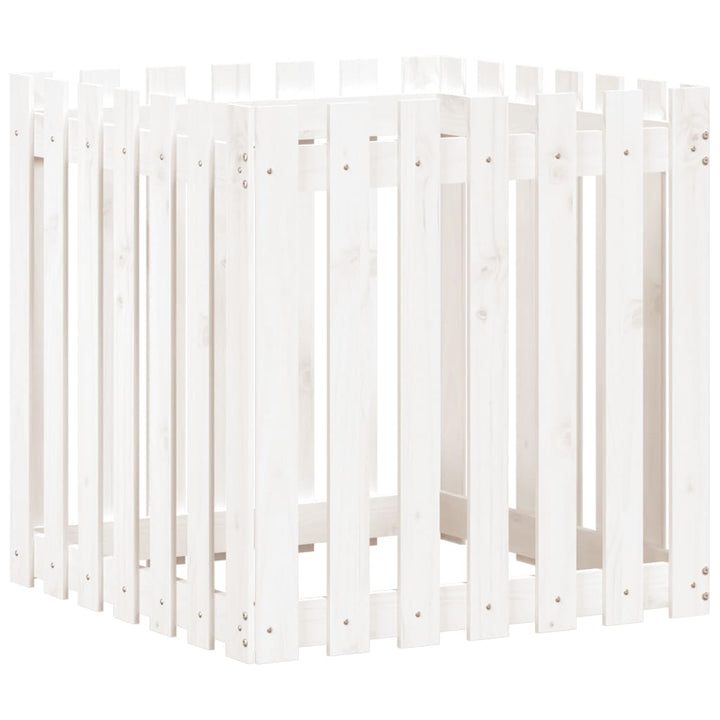 plantekasse med stakitdesign 70x70x70 cm massivt fyrretræ hvid