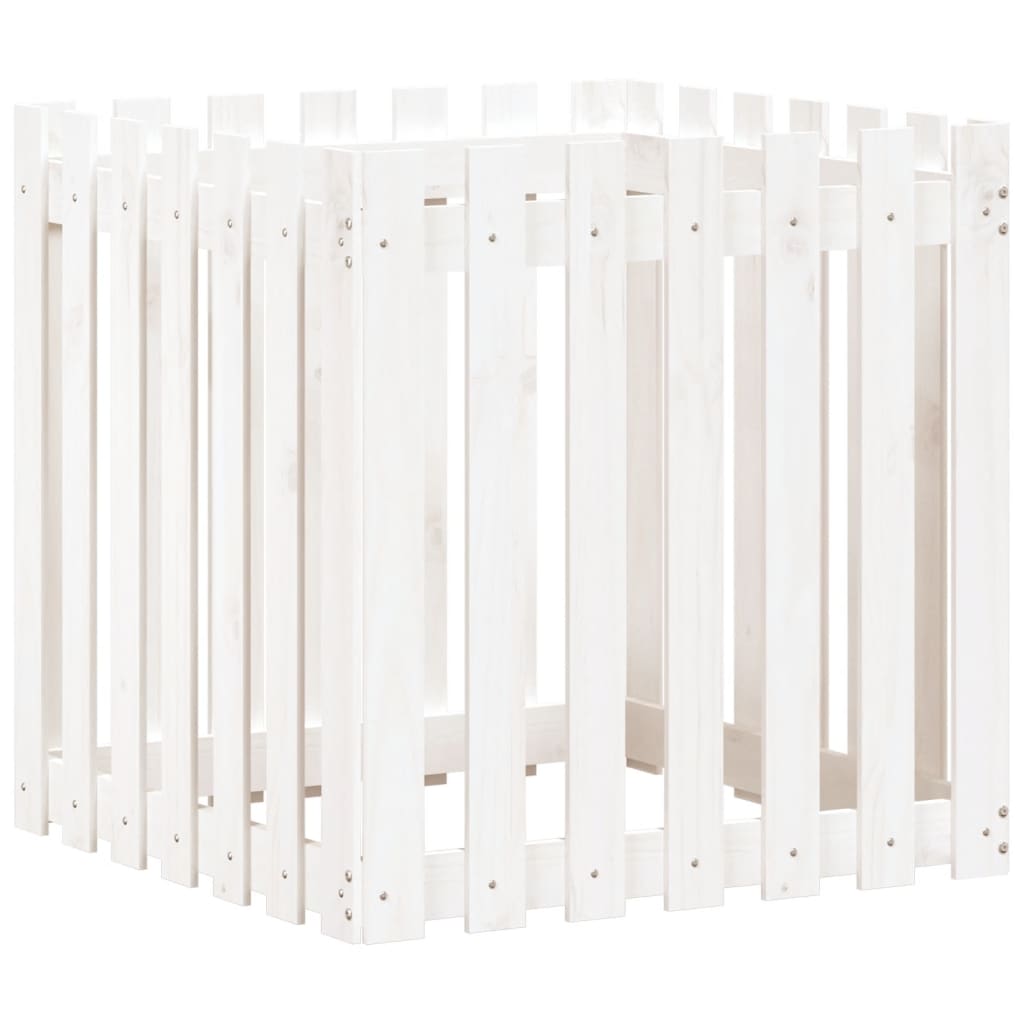 plantekasse med stakitdesign 70x70x70 cm massivt fyrretræ hvid