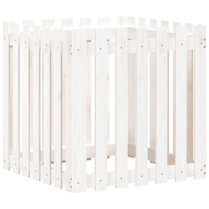 plantekasse med stakitdesign 70x70x70 cm massivt fyrretræ hvid
