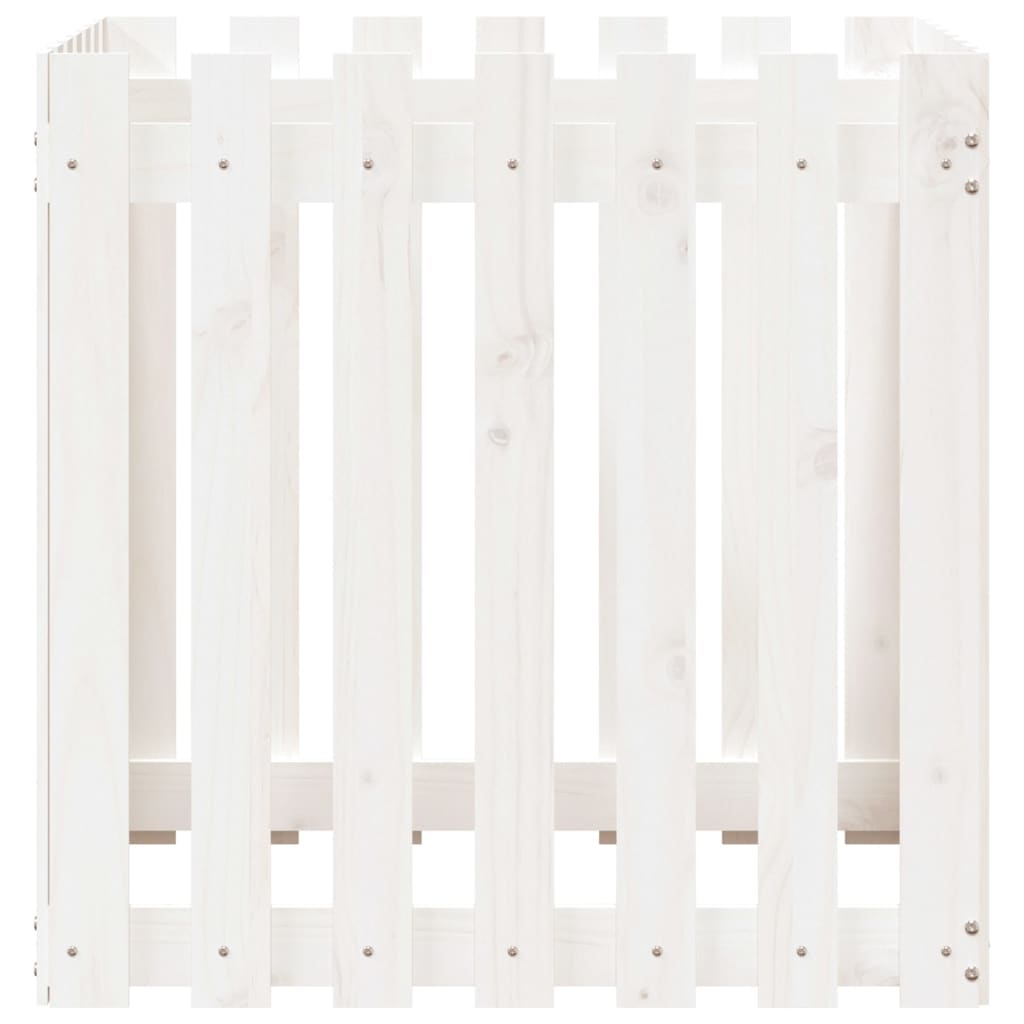 plantekasse med stakitdesign 70x70x70 cm massivt fyrretræ hvid