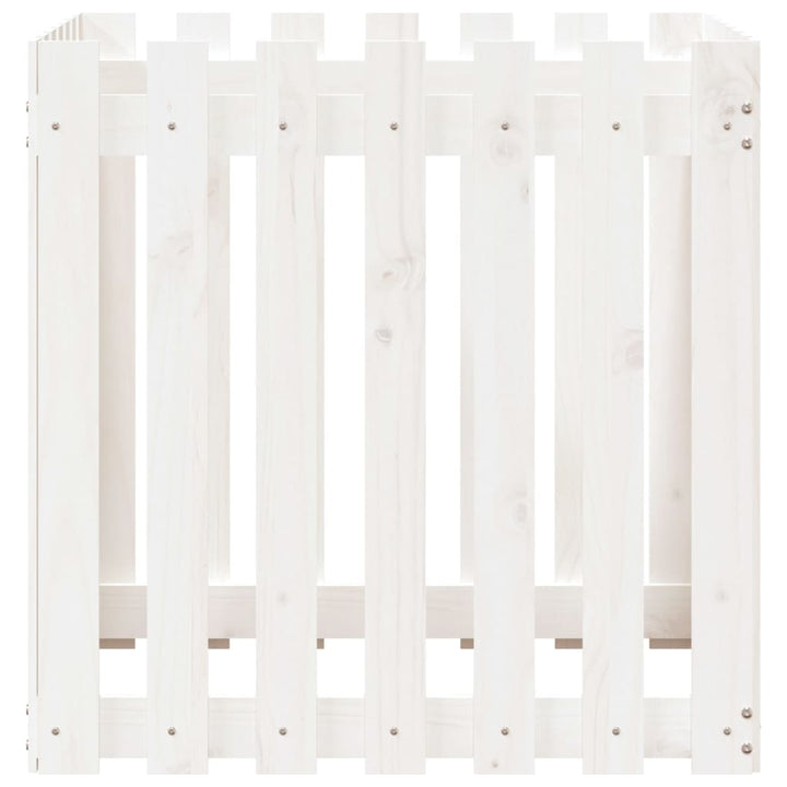 plantekasse med stakitdesign 70x70x70 cm massivt fyrretræ hvid
