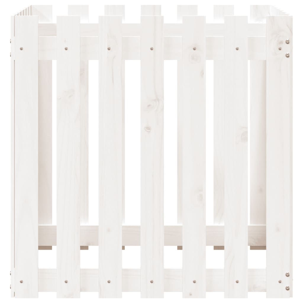 plantekasse med stakitdesign 70x70x70 cm massivt fyrretræ hvid